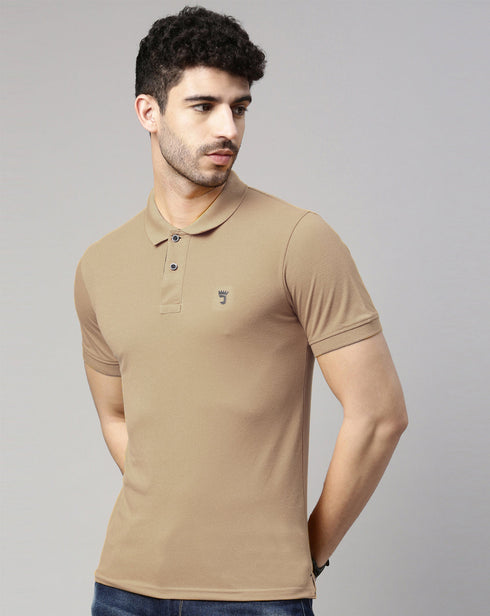 Beige Solid Polo T-Shirt